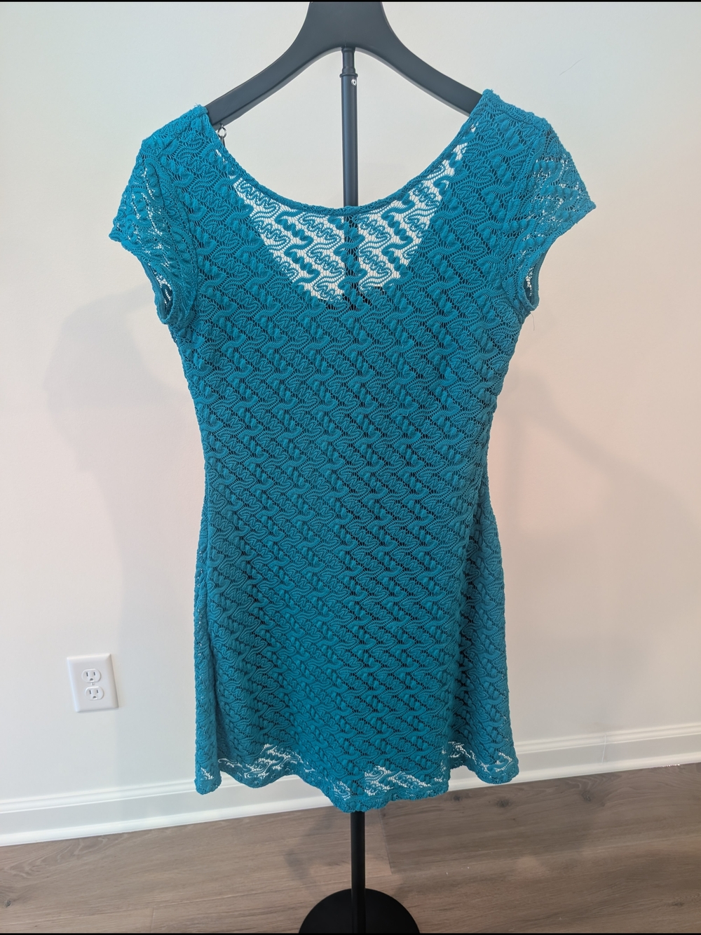 Apt. 9 Green/Teal Crochet Short-Sleeve Dress Medium